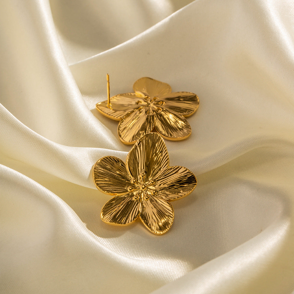 Chunky Gold Plated Floral Earring Large Stud Earring