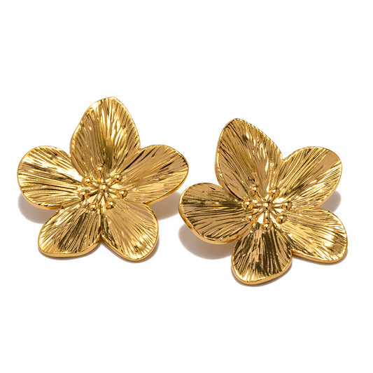 Chunky Gold Plated Floral Earring Large Stud Earring