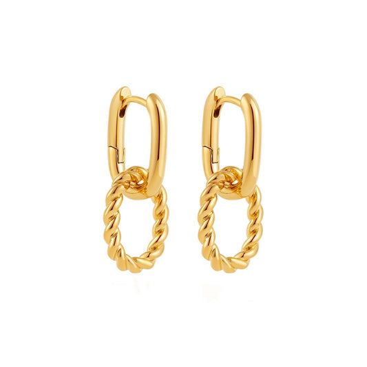 Gold Stainless Steel Twisted Drop Hoop Earring