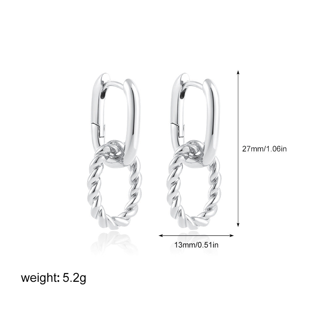 Gold Stainless Steel Twisted Drop Hoop Earring