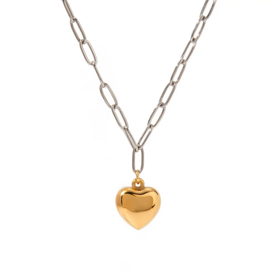 Two Tone Heart Drop Link Necklace