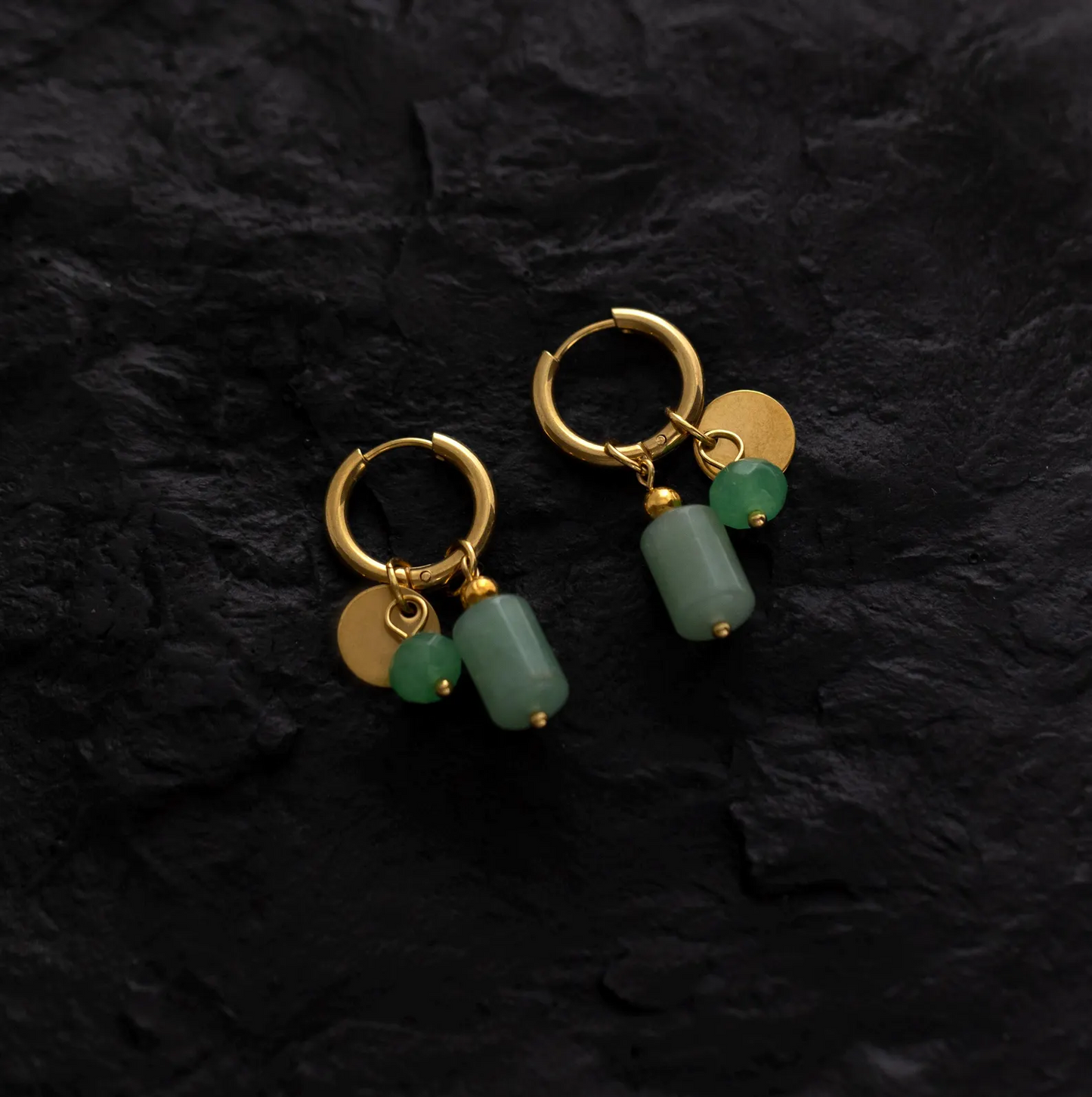 Green Aventurine Gemstones Hoop Earrings