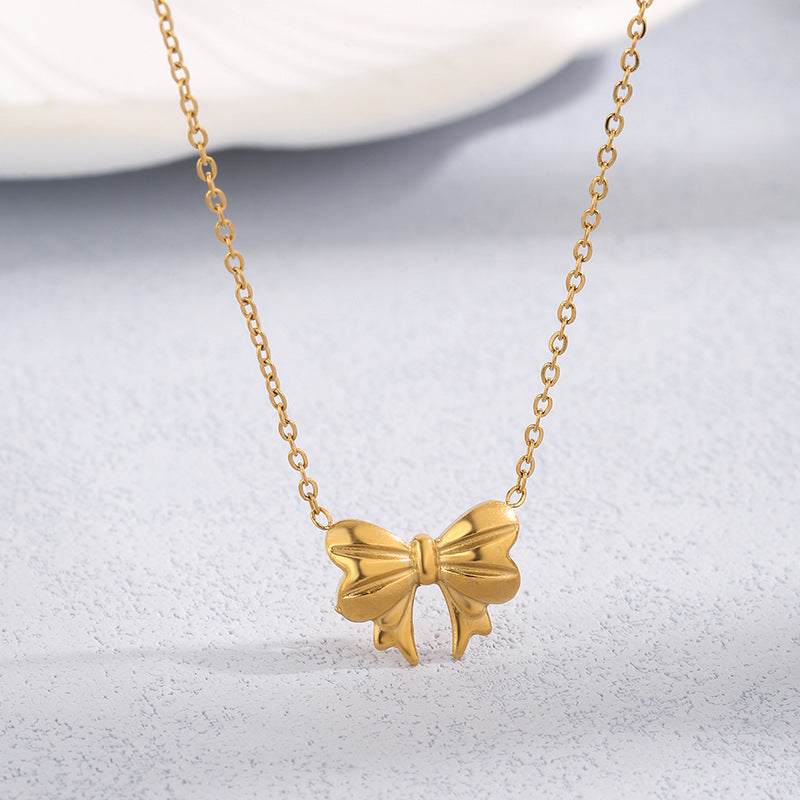 Gold Tiny Bow Necklace